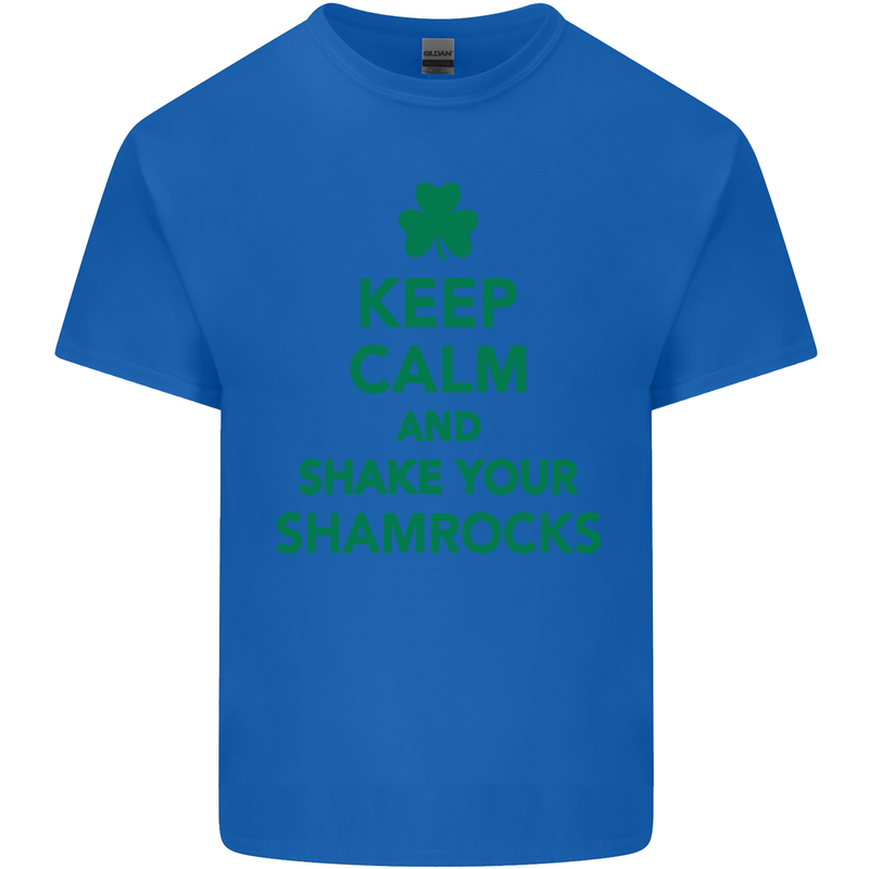 Keep Calm & Shamrocks St. Patrick's Day Mens Cotton T-Shirt Tee Top Royal Blue