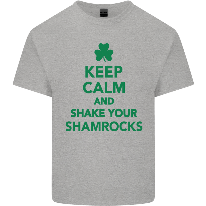 Keep Calm & Shamrocks St. Patrick's Day Mens Cotton T-Shirt Tee Top Sports Grey
