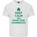 Keep Calm & Shamrocks St. Patrick's Day Mens Cotton T-Shirt Tee Top White