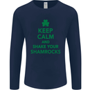 Keep Calm & Shamrocks St. Patrick's Day Mens Long Sleeve T-Shirt Navy Blue