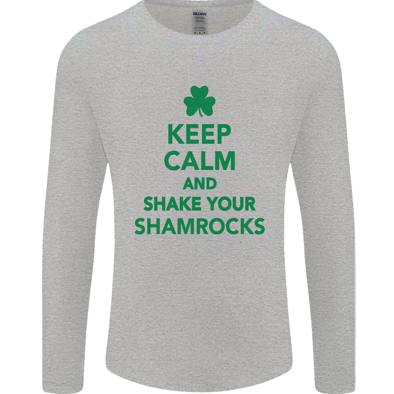 Keep Calm & Shamrocks St. Patrick's Day Mens Long Sleeve T-Shirt Sports Grey