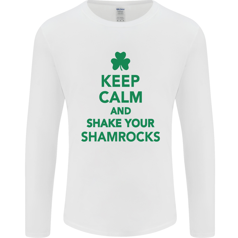 Keep Calm & Shamrocks St. Patrick's Day Mens Long Sleeve T-Shirt White