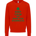 Keep Calm & Shamrocks St. Patrick's Day Mens Sweatshirt Jumper Bright Red