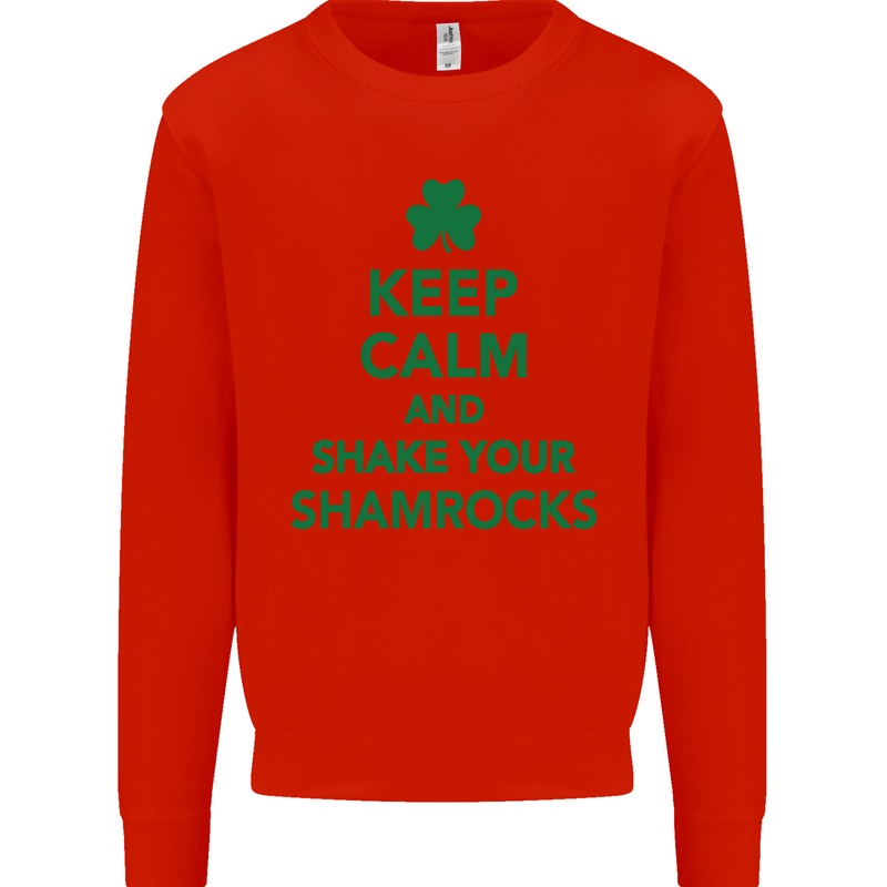 Keep Calm & Shamrocks St. Patrick's Day Mens Sweatshirt Jumper Bright Red