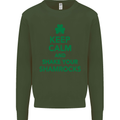 Keep Calm & Shamrocks St. Patrick's Day Mens Sweatshirt Jumper Forest Green