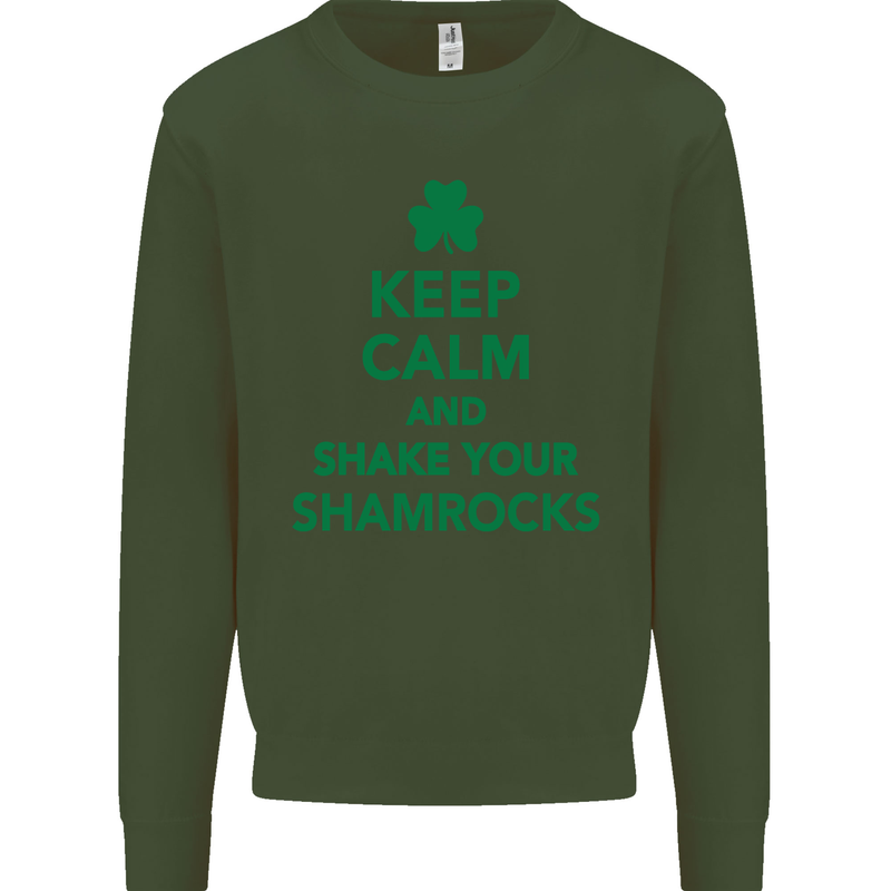 Keep Calm & Shamrocks St. Patrick's Day Mens Sweatshirt Jumper Forest Green