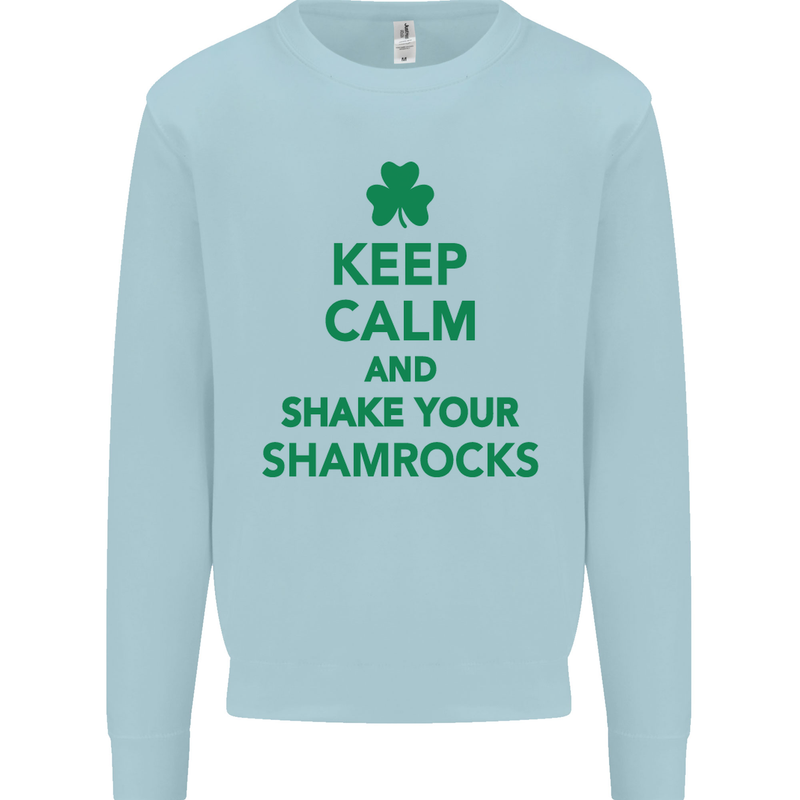 Keep Calm & Shamrocks St. Patrick's Day Mens Sweatshirt Jumper Light Blue