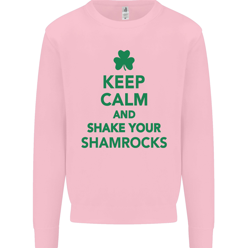 Keep Calm & Shamrocks St. Patrick's Day Mens Sweatshirt Jumper Light Pink