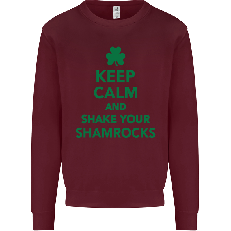 Keep Calm & Shamrocks St. Patrick's Day Mens Sweatshirt Jumper Maroon