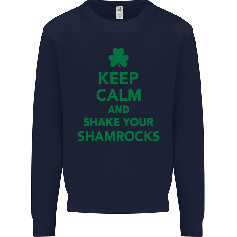 Keep Calm & Shamrocks St. Patrick's Day Mens Sweatshirt Jumper Navy Blue