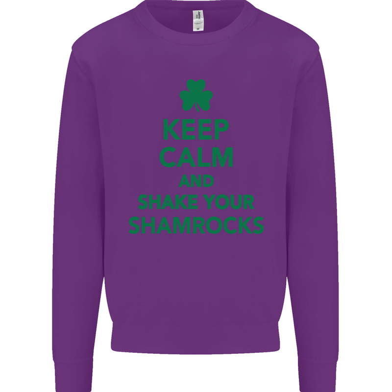 Keep Calm & Shamrocks St. Patrick's Day Mens Sweatshirt Jumper Purple