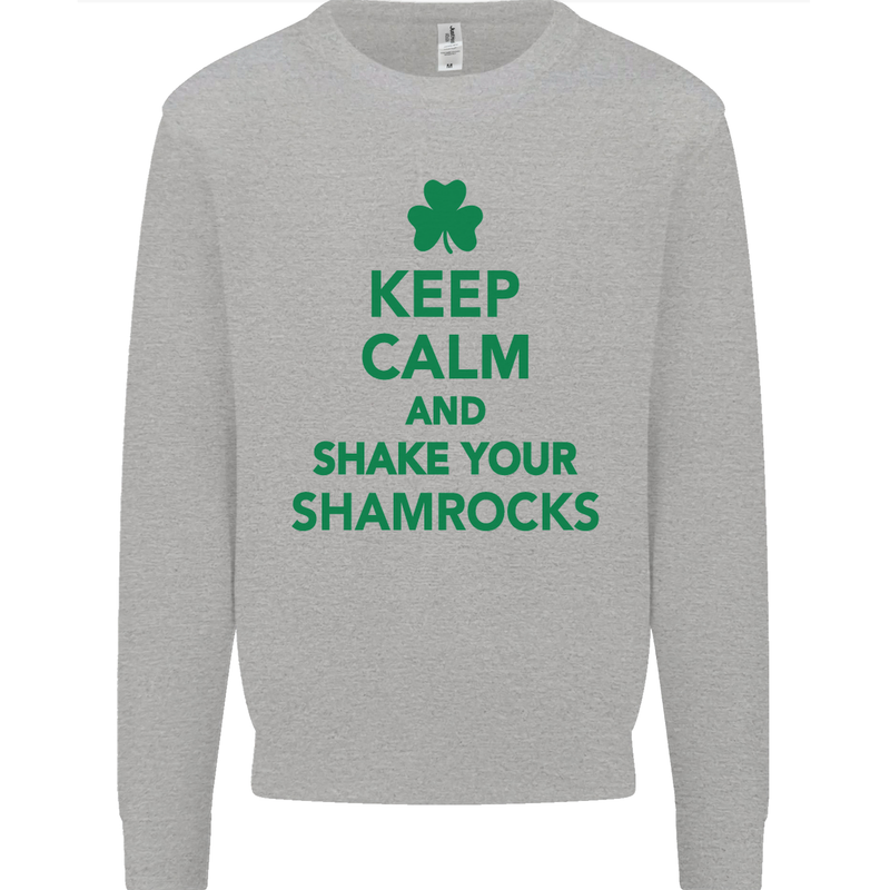 Keep Calm & Shamrocks St. Patrick's Day Mens Sweatshirt Jumper Sports Grey