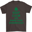 Keep Calm & Shamrocks St. Patrick's Day Mens T-Shirt Cotton Gildan Dark Chocolate