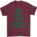 Keep Calm & Shamrocks St. Patrick's Day Mens T-Shirt Cotton Gildan Maroon
