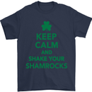 Keep Calm & Shamrocks St. Patrick's Day Mens T-Shirt Cotton Gildan Navy Blue