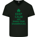 Keep Calm & Shamrocks St. Patrick's Day Mens V-Neck Cotton T-Shirt Black
