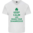 Keep Calm & Shamrocks St. Patrick's Day Mens V-Neck Cotton T-Shirt White
