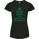 Keep Calm & Shamrocks St. Patrick's Day Womens Petite Cut T-Shirt Black