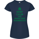 Keep Calm & Shamrocks St. Patrick's Day Womens Petite Cut T-Shirt Navy Blue