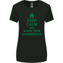 Keep Calm & Shamrocks St. Patrick's Day Womens Wider Cut T-Shirt Black