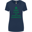 Keep Calm & Shamrocks St. Patrick's Day Womens Wider Cut T-Shirt Navy Blue