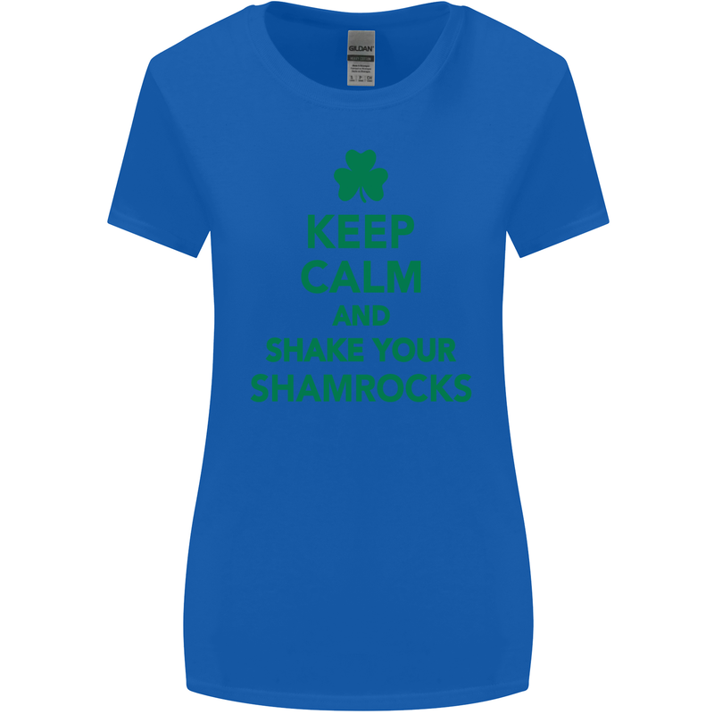 Keep Calm & Shamrocks St. Patrick's Day Womens Wider Cut T-Shirt Royal Blue