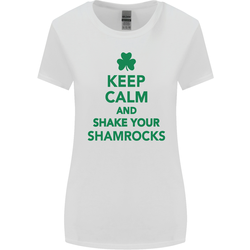 Keep Calm & Shamrocks St. Patrick's Day Womens Wider Cut T-Shirt White