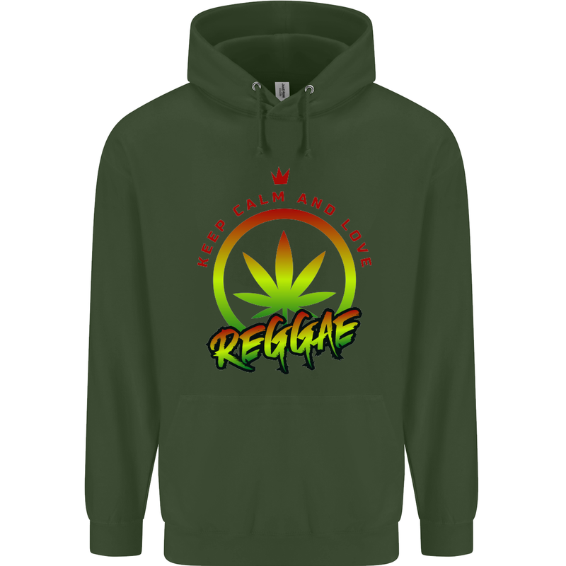 Keep Calm and Love Reggae Music Childrens Kids Hoodie Forest Green