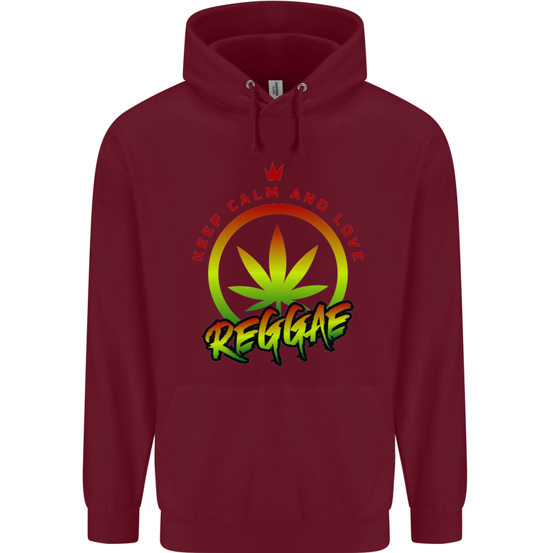 Keep Calm and Love Reggae Music Childrens Kids Hoodie Maroon