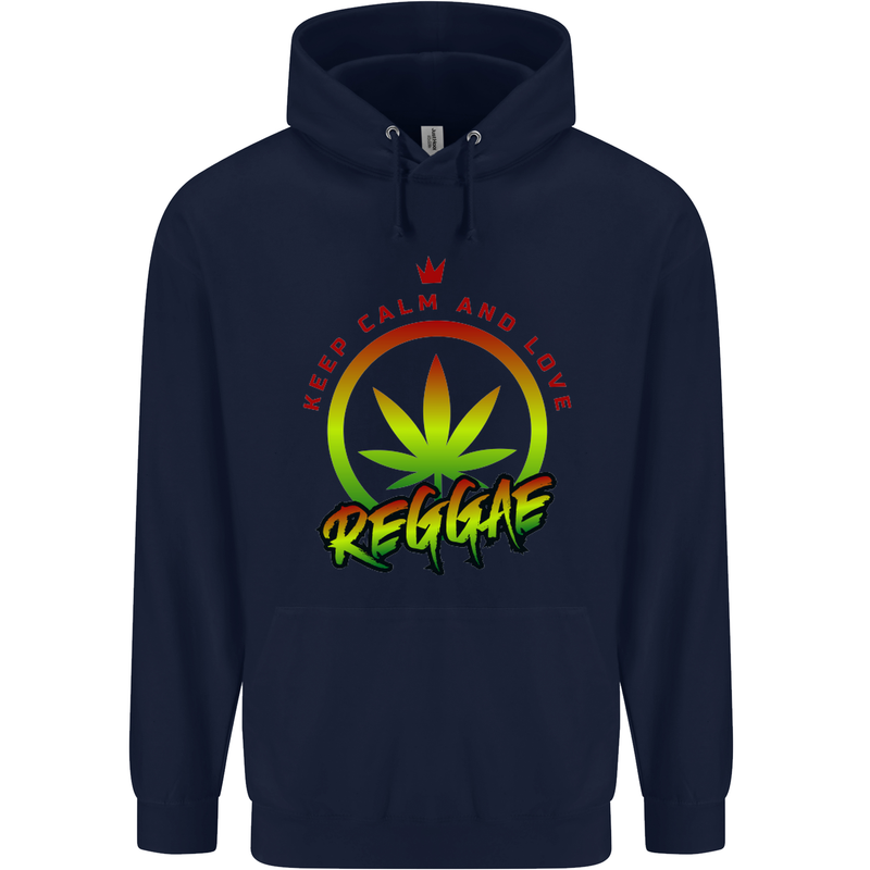 Keep Calm and Love Reggae Music Childrens Kids Hoodie Navy Blue
