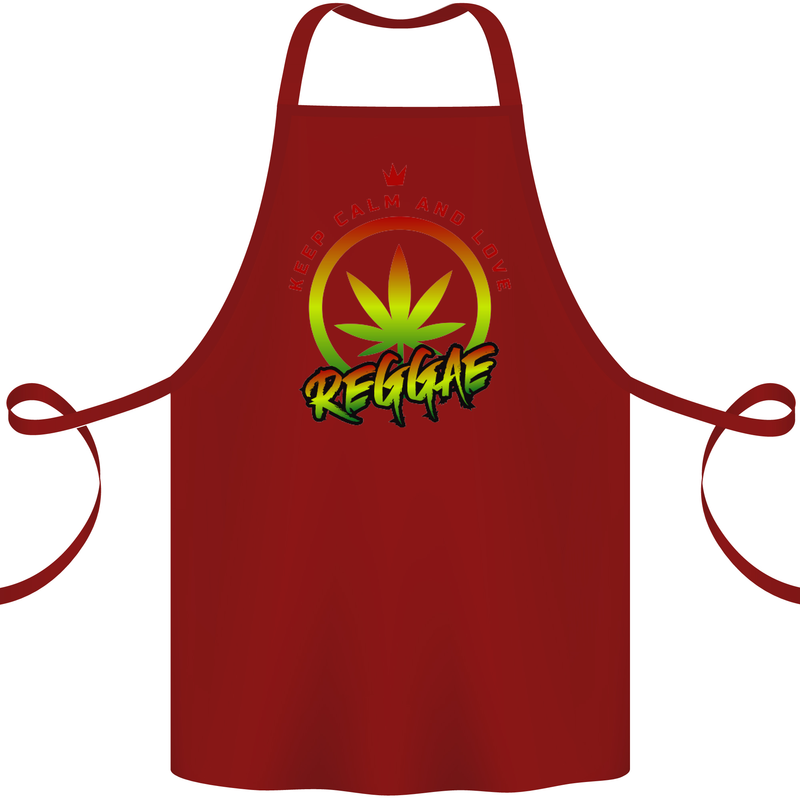 Keep Calm and Love Reggae Music Cotton Apron 100% Organic Maroon