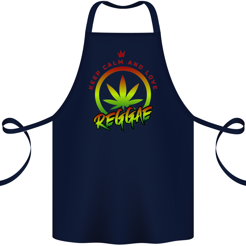 Keep Calm and Love Reggae Music Cotton Apron 100% Organic Navy Blue