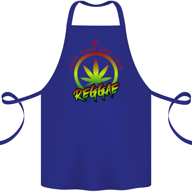 Keep Calm and Love Reggae Music Cotton Apron 100% Organic Royal Blue
