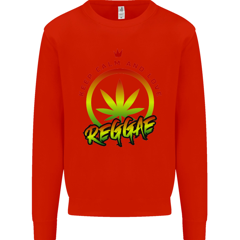 Keep Calm and Love Reggae Music Kids Sweatshirt Jumper Bright Red