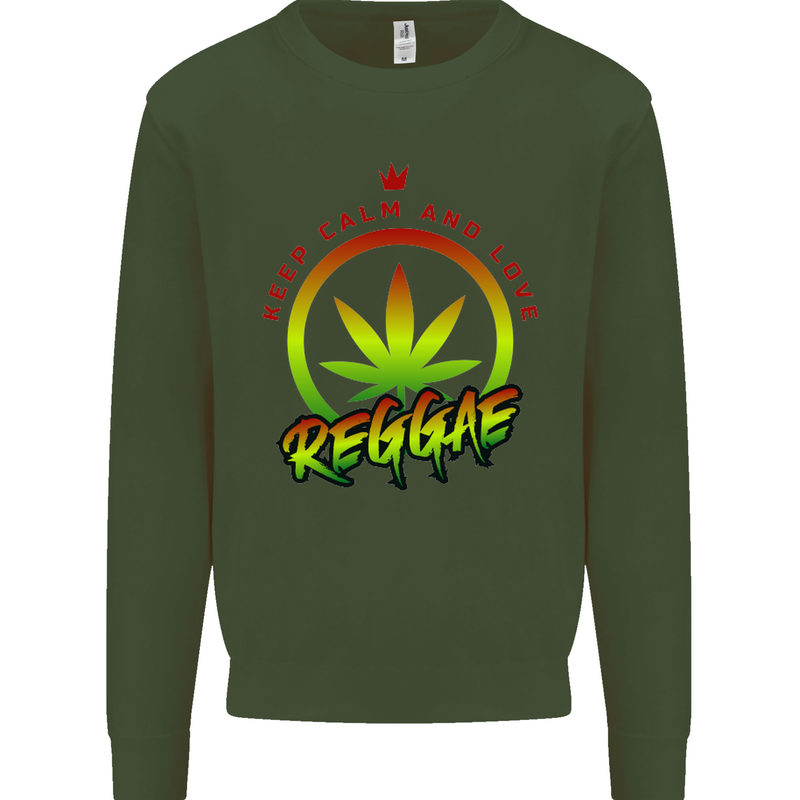 Keep Calm and Love Reggae Music Kids Sweatshirt Jumper Forest Green