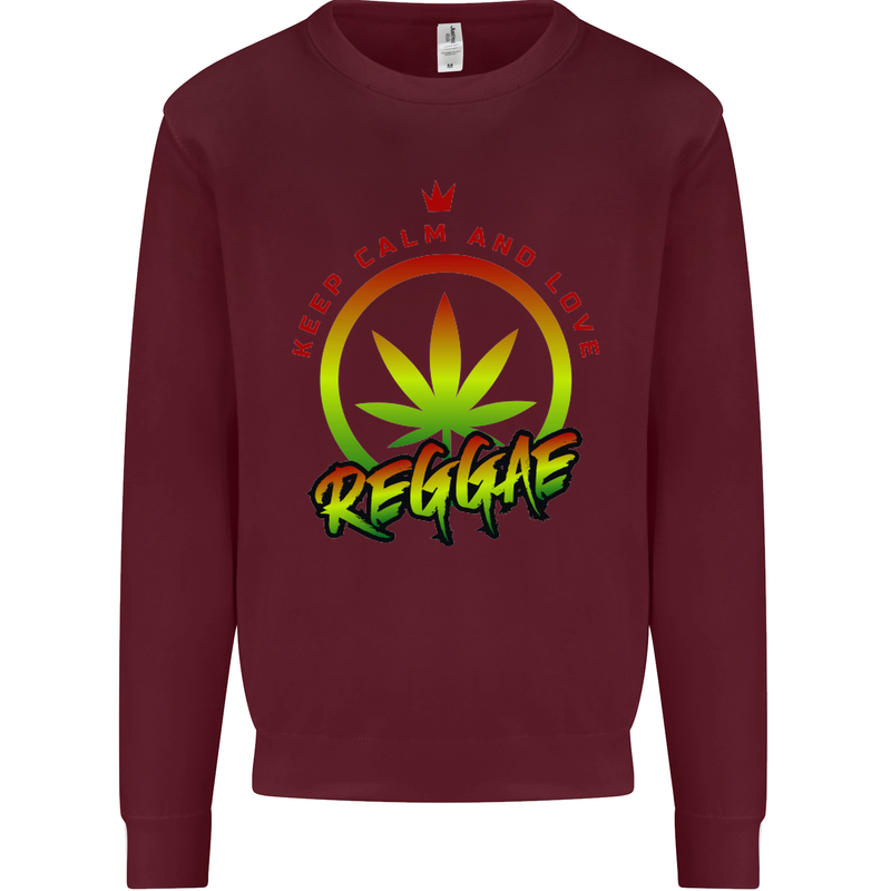 Keep Calm and Love Reggae Music Kids Sweatshirt Jumper Maroon