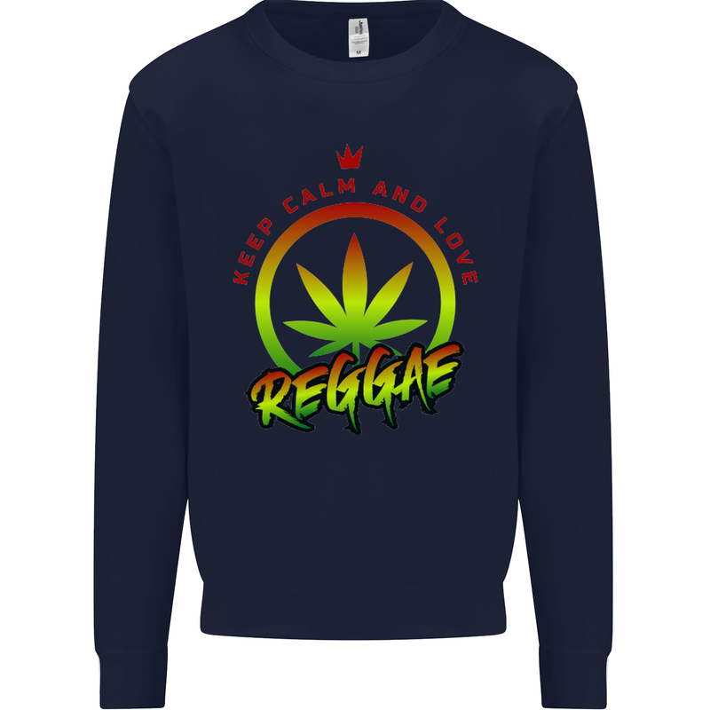 Keep Calm and Love Reggae Music Kids Sweatshirt Jumper Navy Blue