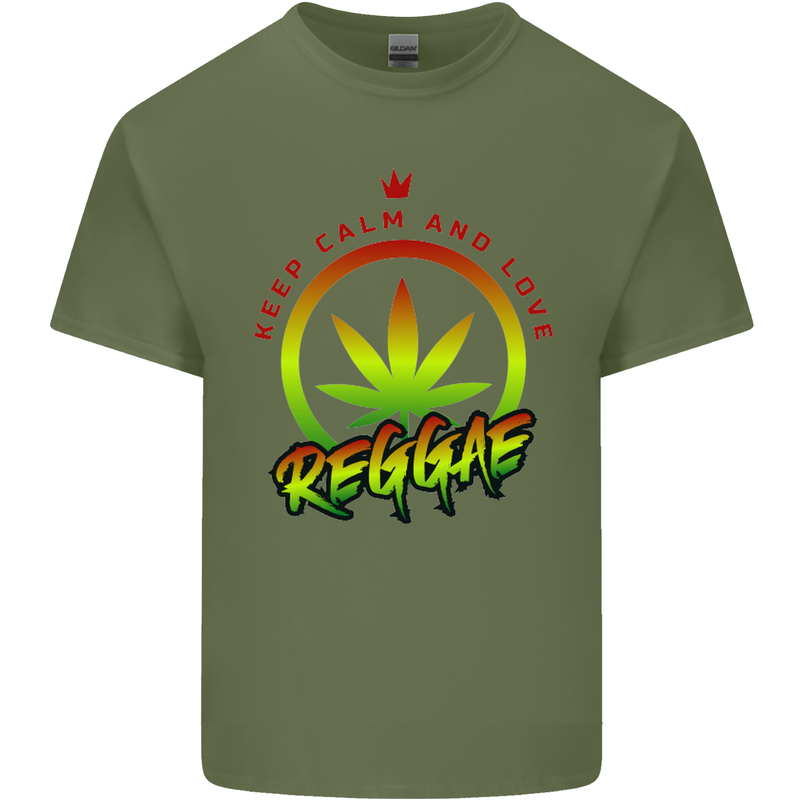 Keep Calm and Love Reggae Music Mens Cotton T-Shirt Tee Top Military Green