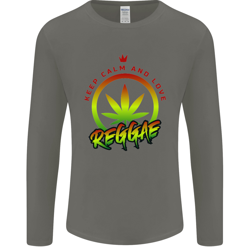 Keep Calm and Love Reggae Music Mens Long Sleeve T-Shirt Charcoal