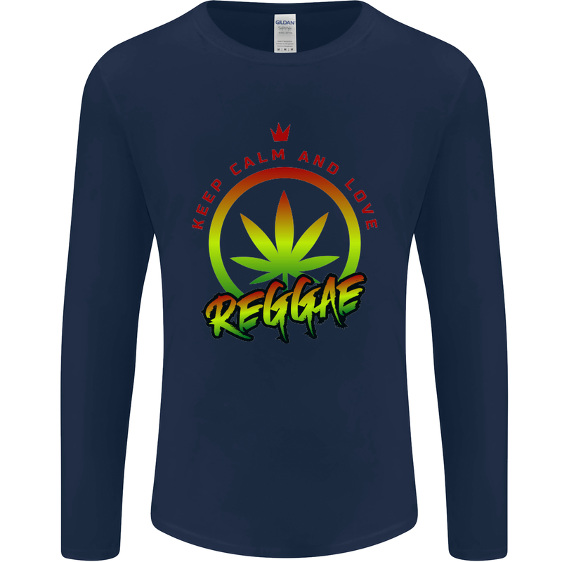Keep Calm and Love Reggae Music Mens Long Sleeve T-Shirt Navy Blue