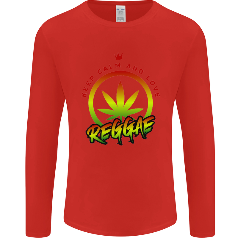 Keep Calm and Love Reggae Music Mens Long Sleeve T-Shirt Red