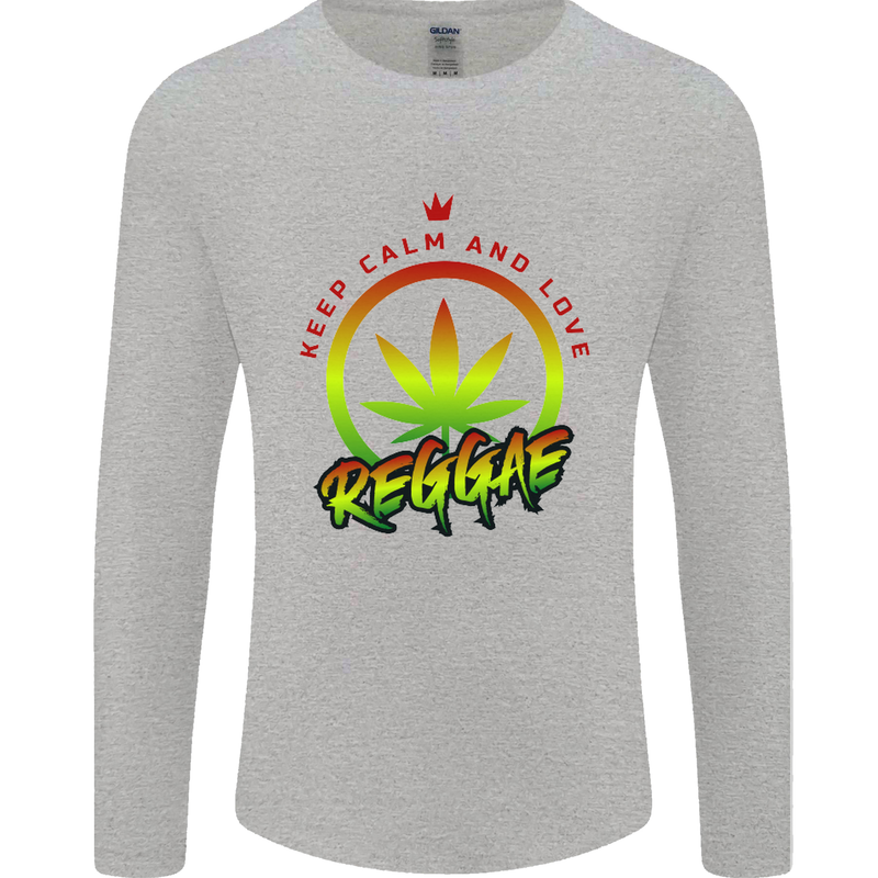 Keep Calm and Love Reggae Music Mens Long Sleeve T-Shirt Sports Grey
