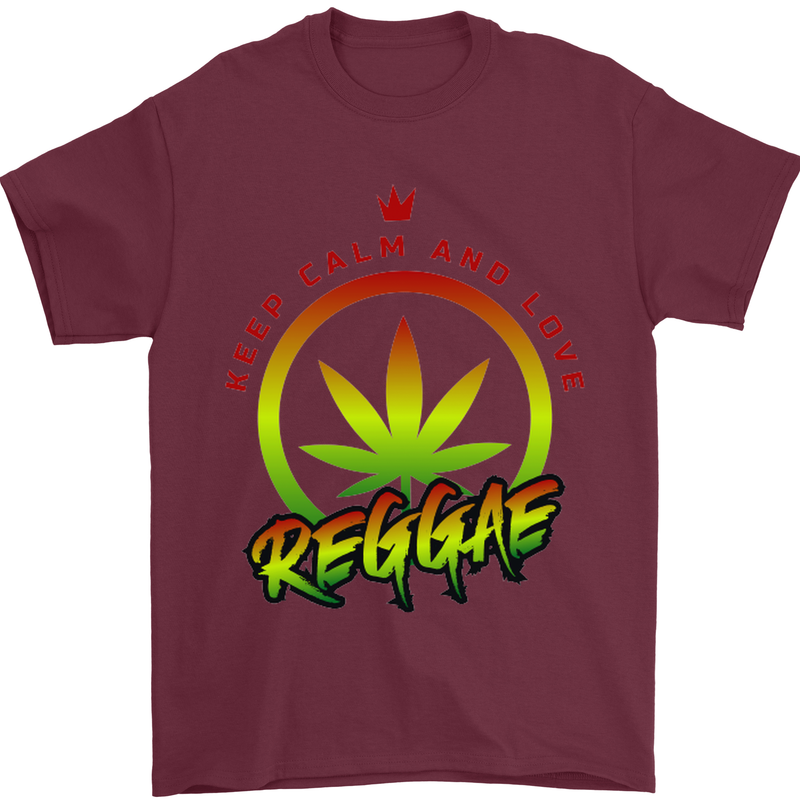 Keep Calm and Love Reggae Music Mens T-Shirt Cotton Gildan Maroon