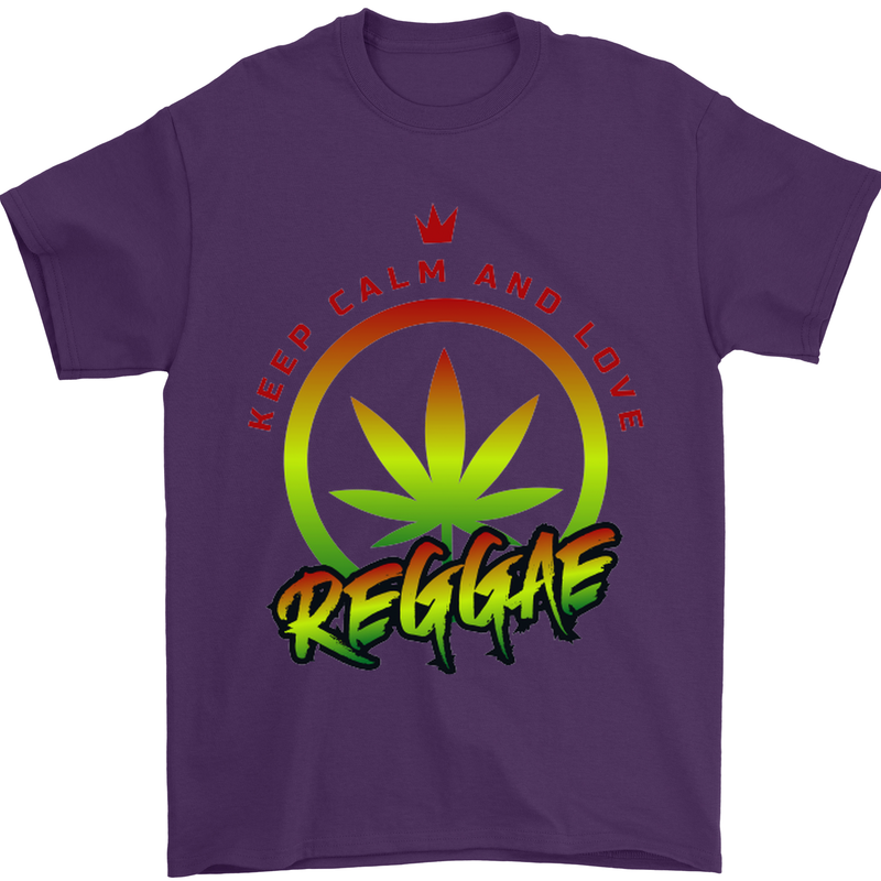 Keep Calm and Love Reggae Music Mens T-Shirt Cotton Gildan Purple