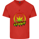 Keep Calm and Love Reggae Music Mens V-Neck Cotton T-Shirt Red