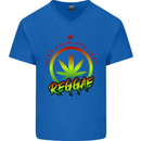 Keep Calm and Love Reggae Music Mens V-Neck Cotton T-Shirt Royal Blue