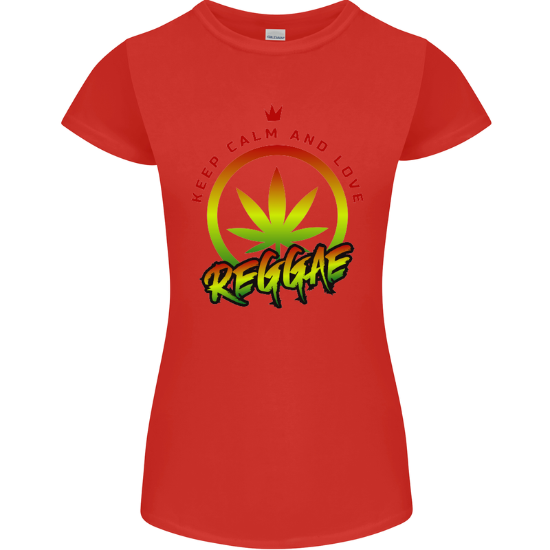Keep Calm and Love Reggae Music Womens Petite Cut T-Shirt Red