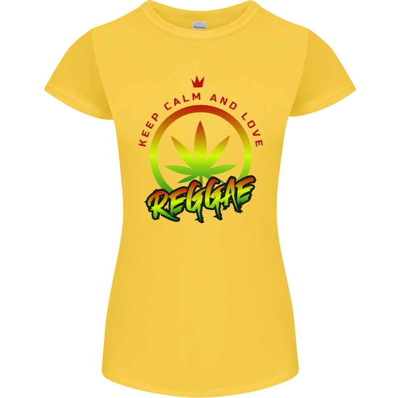 Keep Calm and Love Reggae Music Womens Petite Cut T-Shirt Yellow