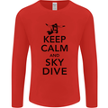 Keep Calm and Skydive Funny Skydiving Mens Long Sleeve T-Shirt Red
