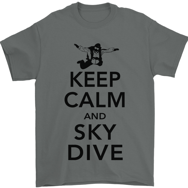 Keep Calm and Skydive Funny Skydiving Mens T-Shirt Cotton Gildan Charcoal